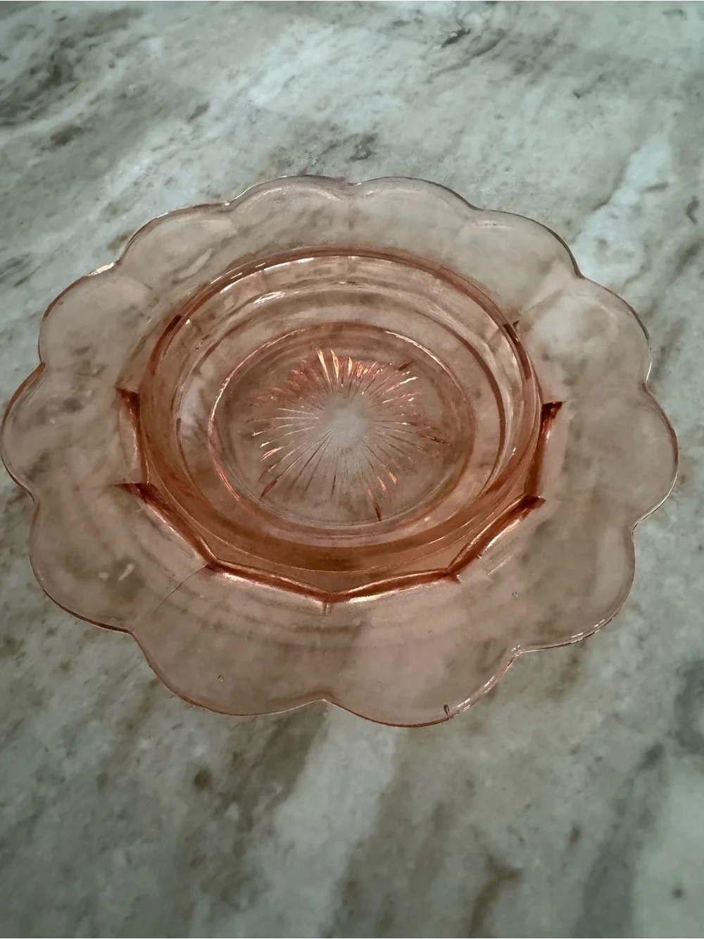Pink Pressed Glass Covered Butter Dish with Scalloped Base